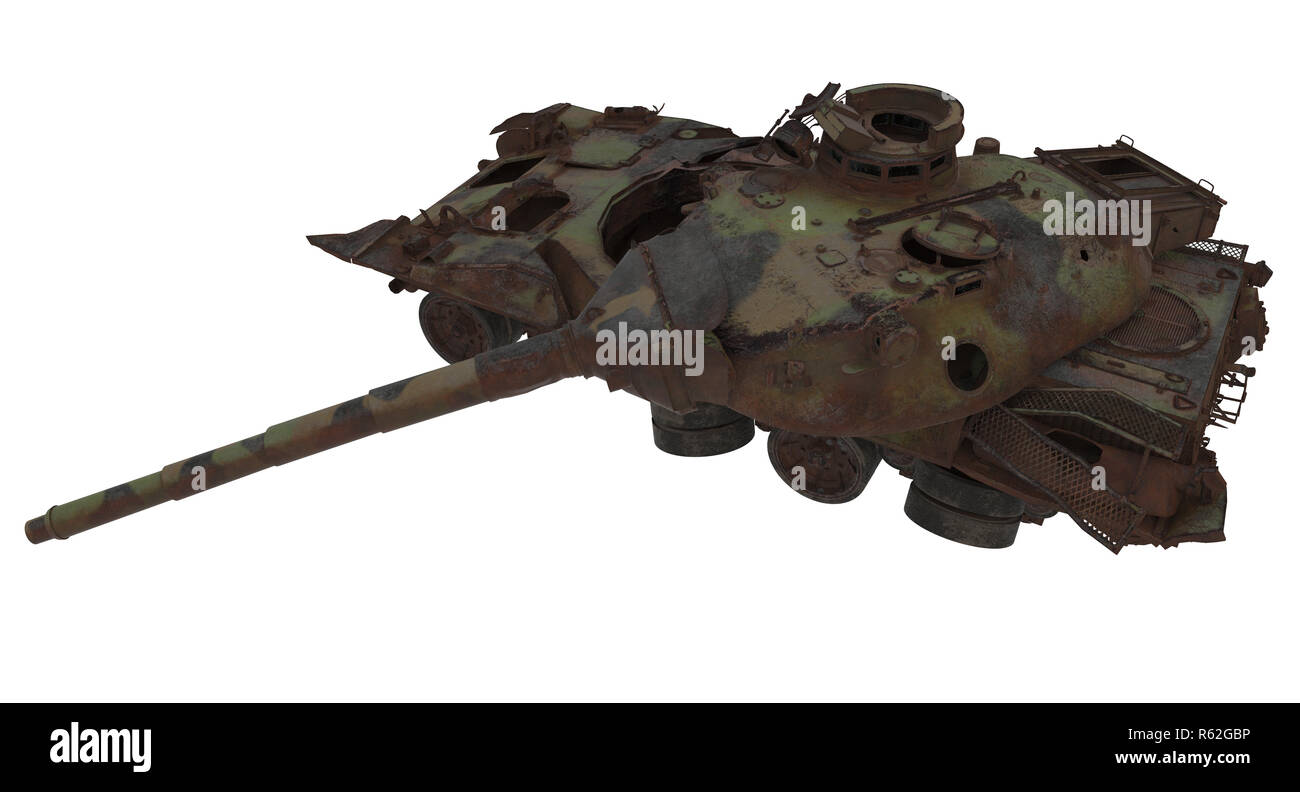 Rusty endommagé sur un char de combat isolé sur fond blanc. 3d illustration Banque D'Images