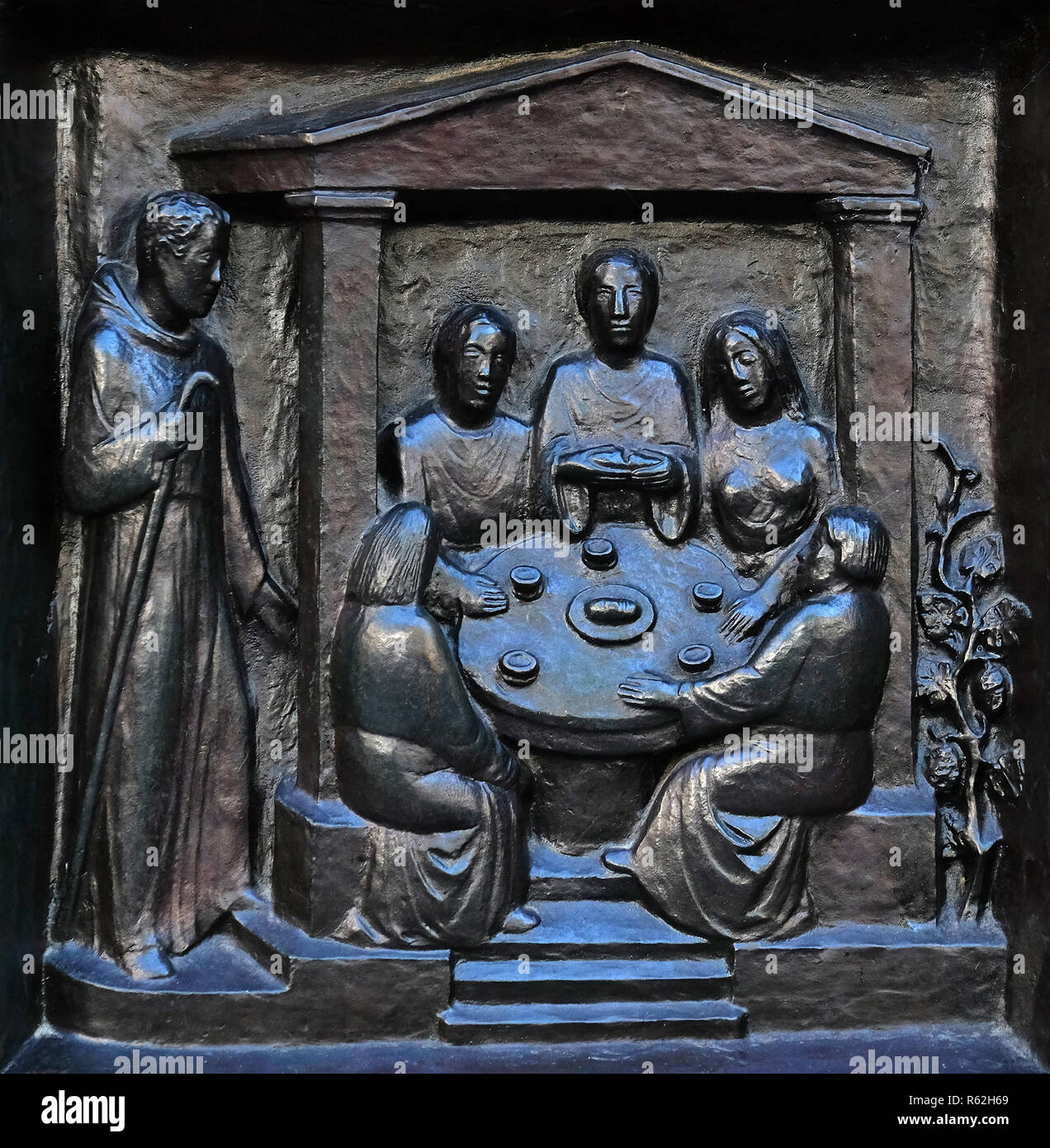 Le repas du Seigneur, de secours sur la porte de l'Grossmunster ('grand minster') Église de Zurich, Suisse Banque D'Images