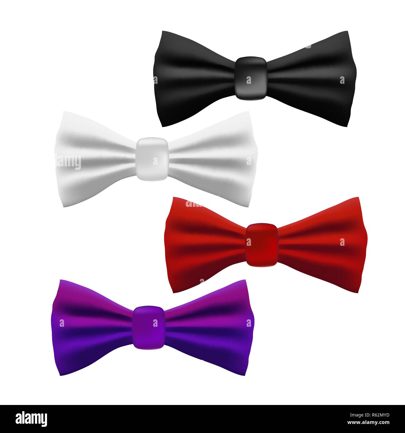 Ensemble de couleurs différentes noeud papillon réaliste isolated on white Illustration de Vecteur