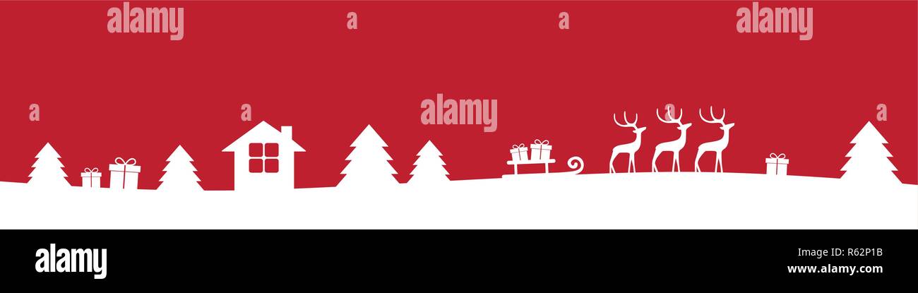 Le rouge et le blanc de l'hiver noël frontière avec des rennes et sapins cadeaux illustration vecteur EPS10 Illustration de Vecteur