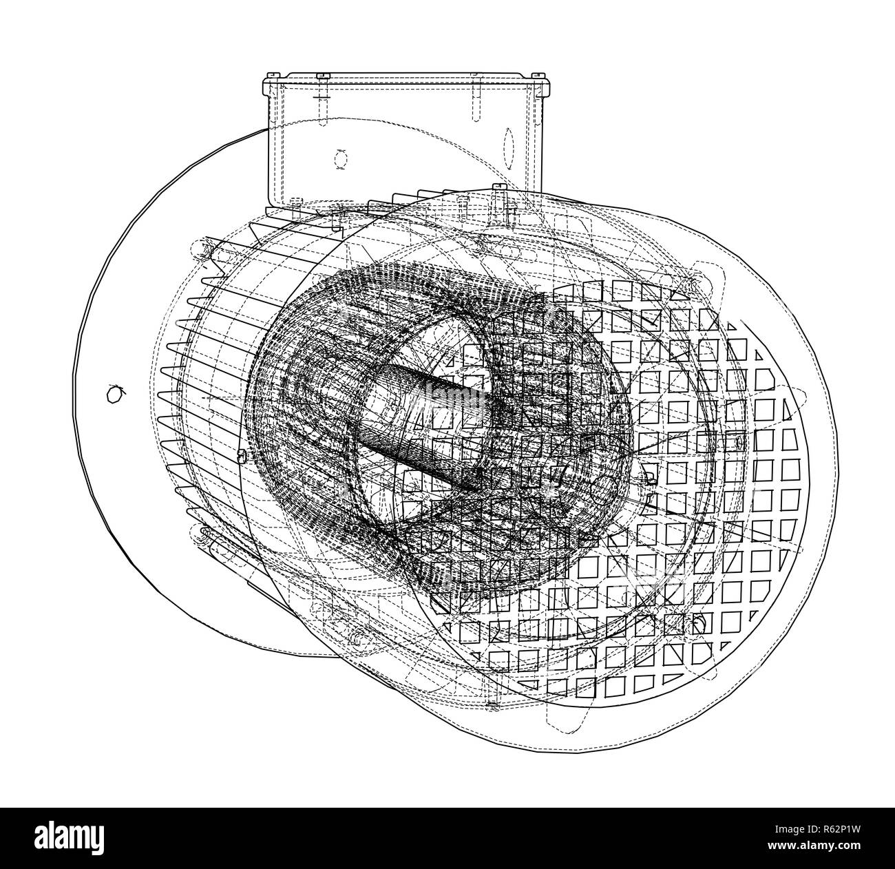 Croquis du moteur électrique. 3d illustration Banque D'Images