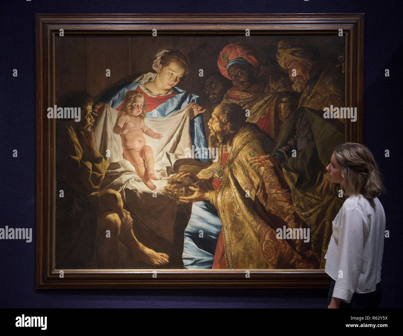 Bonhams, New Bond Street, London, UK. 3 décembre 2018. Bonhams Old Masters, l'aperçu de droit : l'Adoration des Mages par Matthias Stom. Estimation : 000 €,70,000-100. La vente a lieu le 5 décembre 2018. Credit : Malcolm Park/Alamy Live News. Banque D'Images