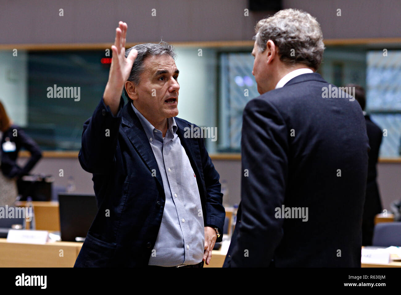 Bruxelles, Belgique. 19Th Mar 2018.Le ministre des Finances de la Grèce d'Euclid Tsakalotos se présente à une réunion des ministres des finances de l'Eurogroupe au siège de l'UE. . Alexandros Michailidis/Alamy Live News Banque D'Images