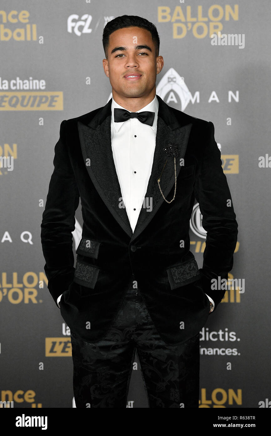 Paris. 19Th Mar, 2018. Le joueur de football néerlandais que Rome Justin Kluivert assiste à la 63e cérémonie du Ballon d'or au Grand Palais à Paris, France le 3 décembre 2018. Crédit : Jack Chan/Xinhua/Alamy Live News Banque D'Images