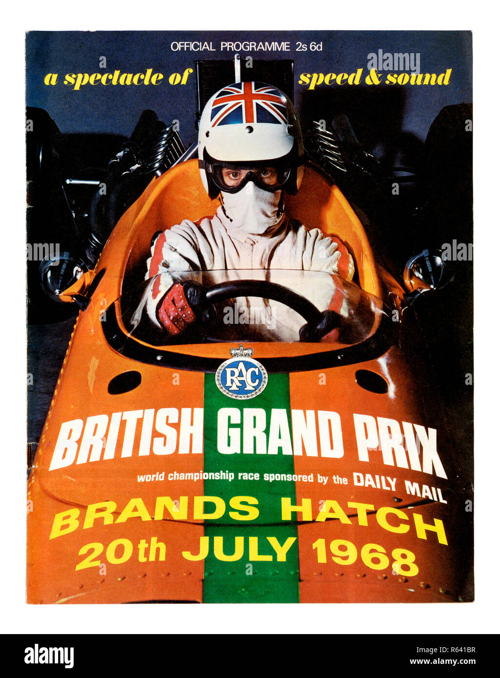 Le capot avant d'un programme officiel de 1968 British Grand Prix de Formule 1 course à Brands Hatch Banque D'Images