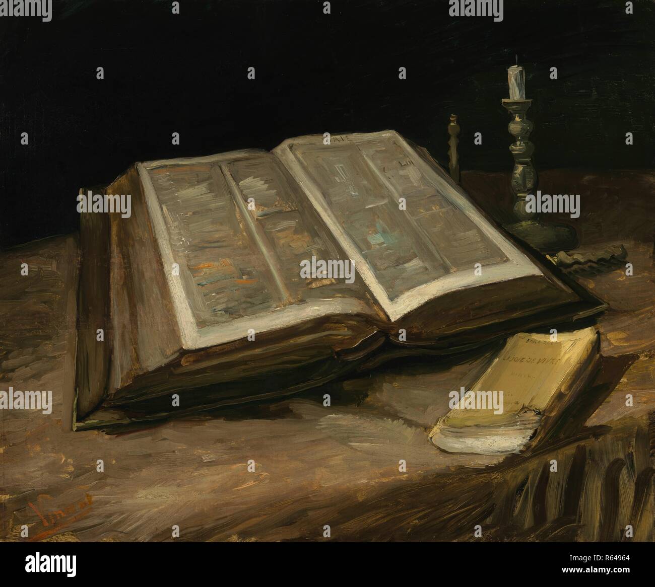 Nature morte à la Bible. Date : octobre 1885, Nuenen. Dimensions : 65,7 cm x 78,5 cm, 88,00 cm x 101 cm. Musée : Musée Van Gogh, Amsterdam. Auteur : VAN GOGH, Vincent. VINCENT VAN GOGH. Banque D'Images