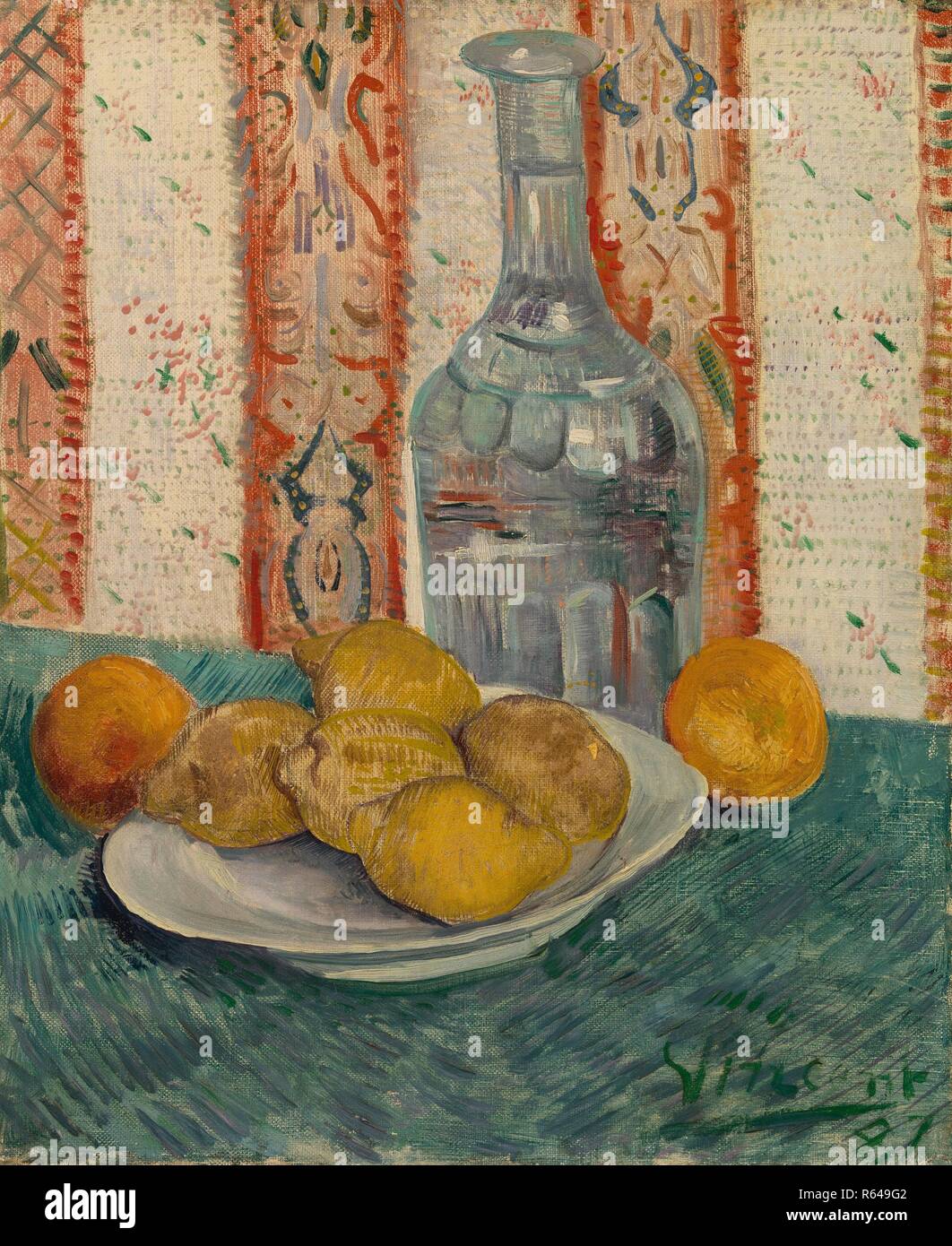 Carafe et plat d'Agrumes. Date : février-mars 1887, Paris. Dimensions : 46,3 cm x 38,4 cm, 63,3 cm x 55,3 cm. Musée : Musée Van Gogh, Amsterdam. Auteur : VAN GOGH, Vincent. VINCENT VAN GOGH. Banque D'Images