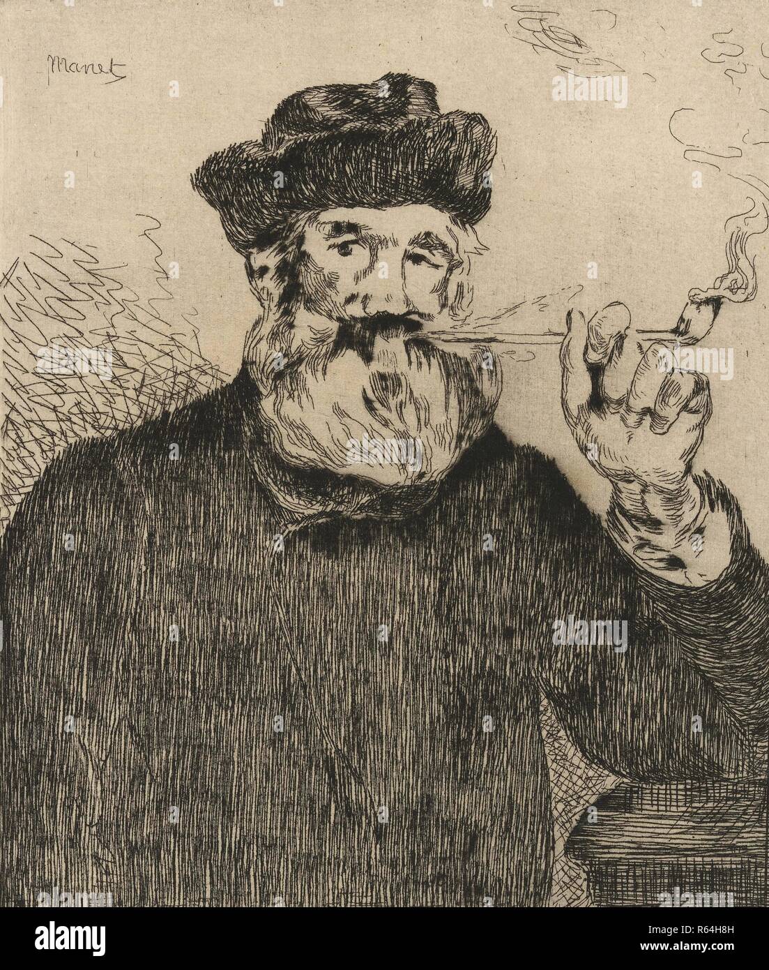 Le fumeur (Le fumeur). Dimensions : 28,6 cm x 20,9 cm, 23,3 cm x 15,4 cm, 15,1 cm x 13 cm. Musée : Musée Van Gogh, Amsterdam. Auteur : MANET, EDOUARD. Banque D'Images