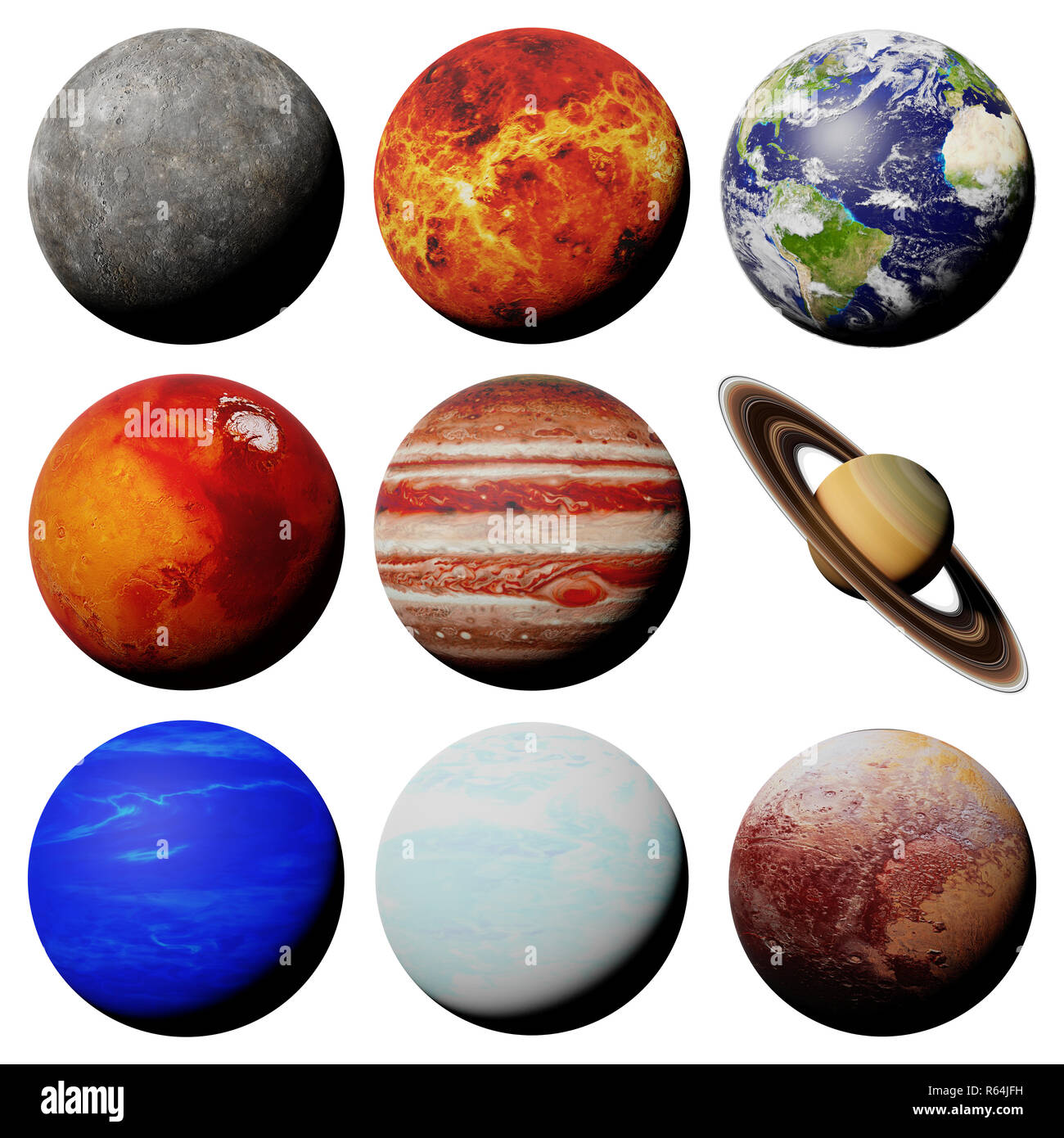 Les planètes du système solaire isolé sur fond blanc Banque D'Images