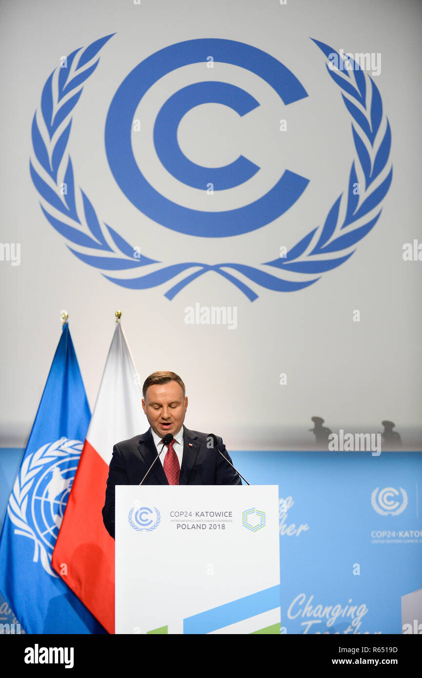 Andrzej Duda, Président de Pologne vu au cours de la conférence de cérémonie Ouverture de la COP24 Conférence des Nations Unies sur les changements climatiques 2018. Banque D'Images