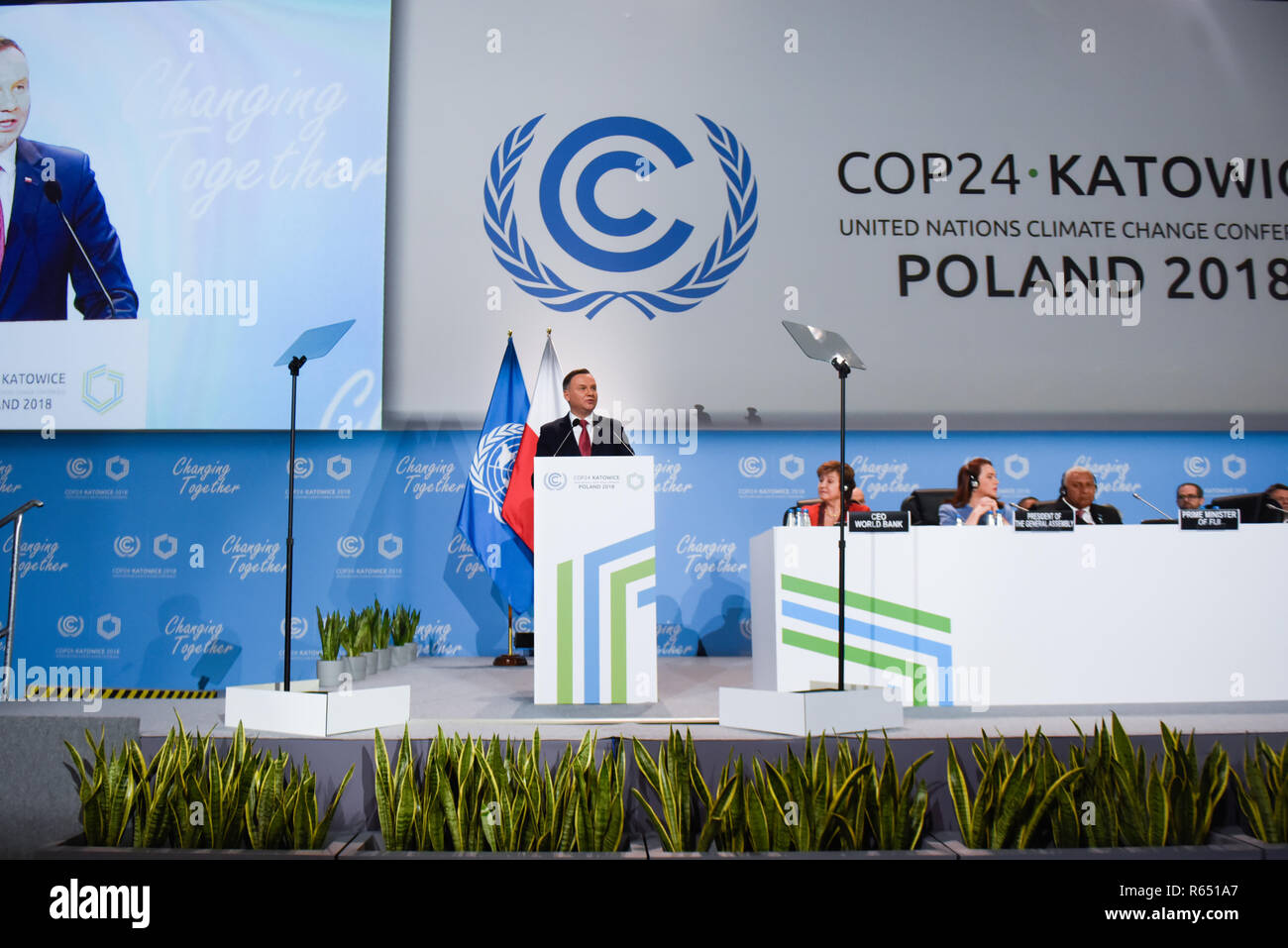 Andrzej Duda, Président de Pologne vu au cours de la conférence de cérémonie Ouverture de la COP24 Conférence des Nations Unies sur les changements climatiques 2018. Banque D'Images