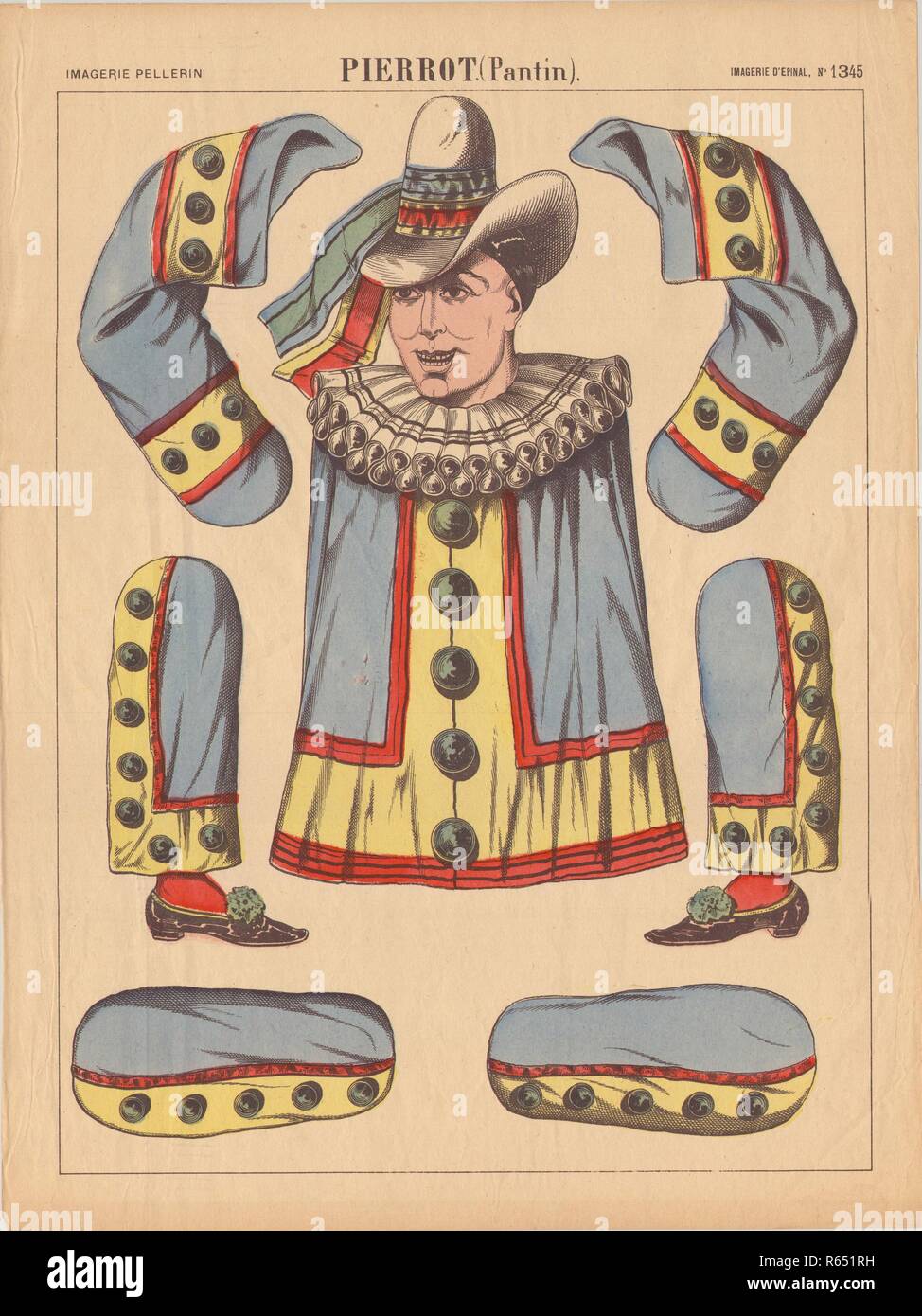 Pierrot, cut out paper toy puppet vers 1885 Banque D'Images
