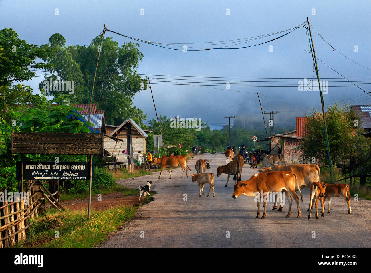 Aera rural village de Thakhek dans le district de Hinboun province de Khammouane au Laos. Auberge Sala Hinboun est situé sur les rives de la rivière Hinboun entouré l Banque D'Images