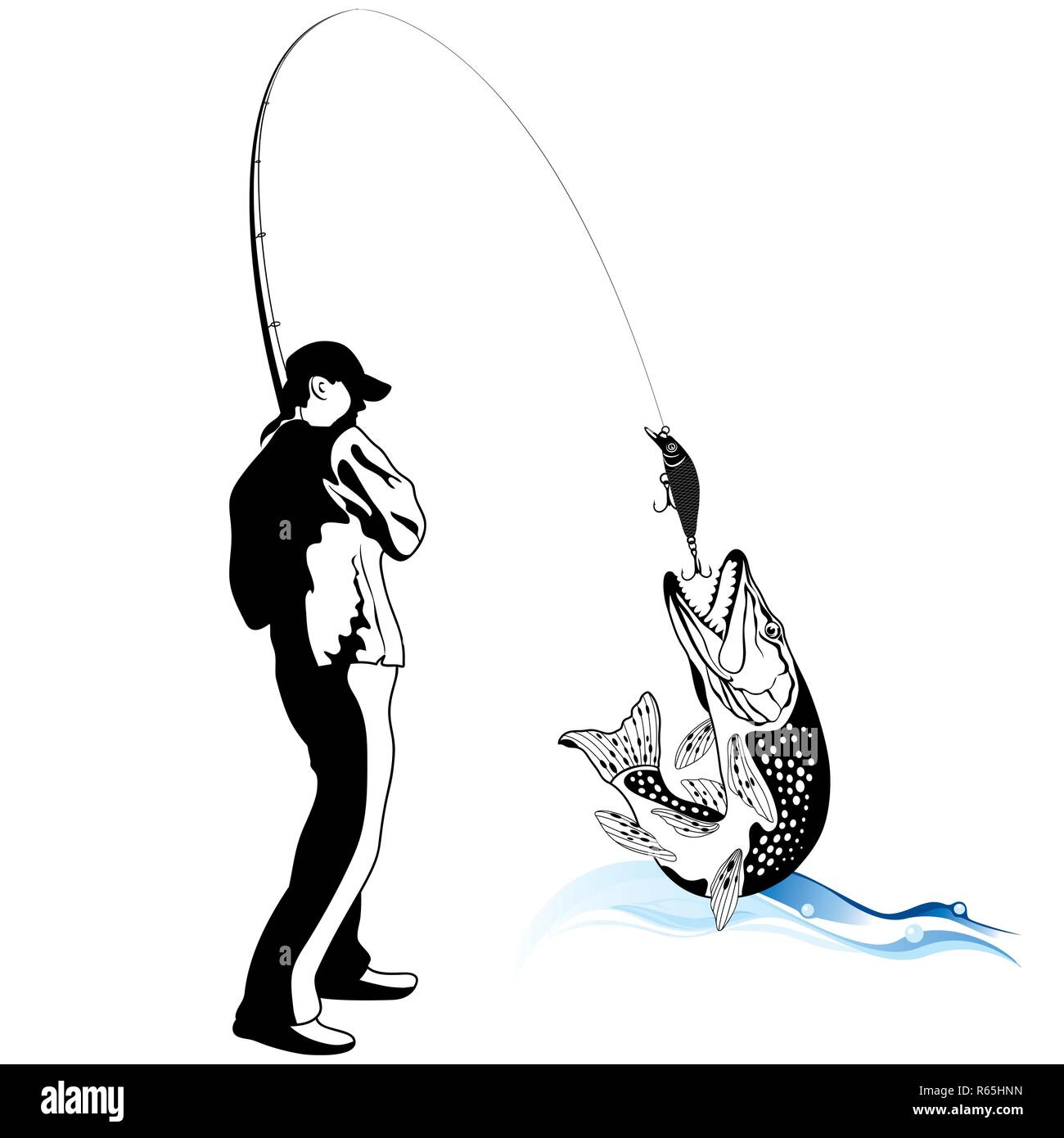 Pêcheur attrapé un pike, vector illustration Illustration de Vecteur