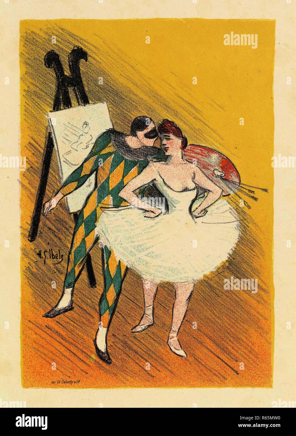 Arlequin et Colombine (Pierrot et Colombine). Dimensions : 40,4 cm x 29,2 cm, 25,3 cm x 17,4 cm. Musée : Musée Van Gogh, Amsterdam. Auteur : HENRI GABRIEL IBELS,. Banque D'Images