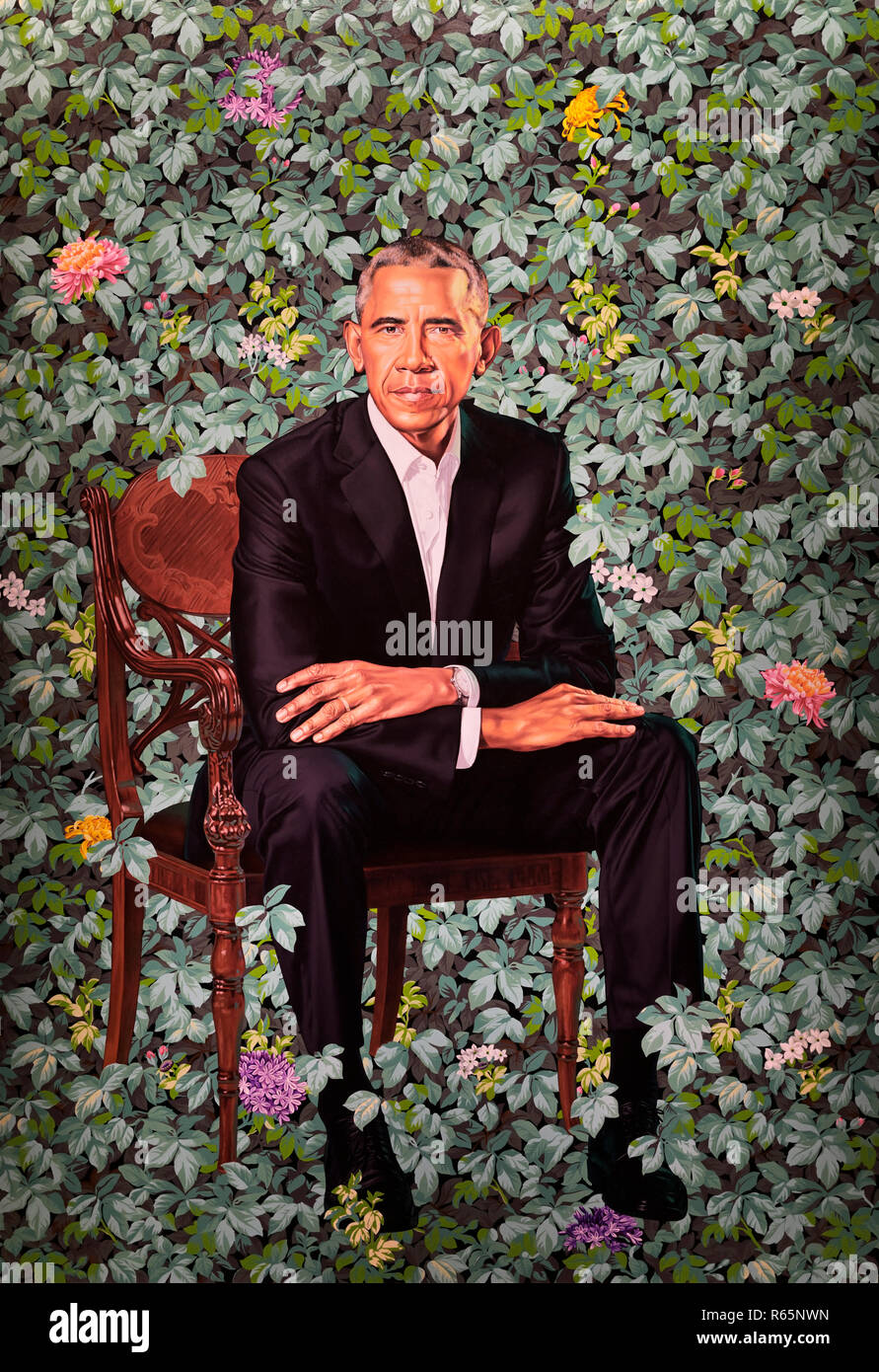 Portrait officiel de Barack Obama par Kehindre Wiley Banque D'Images