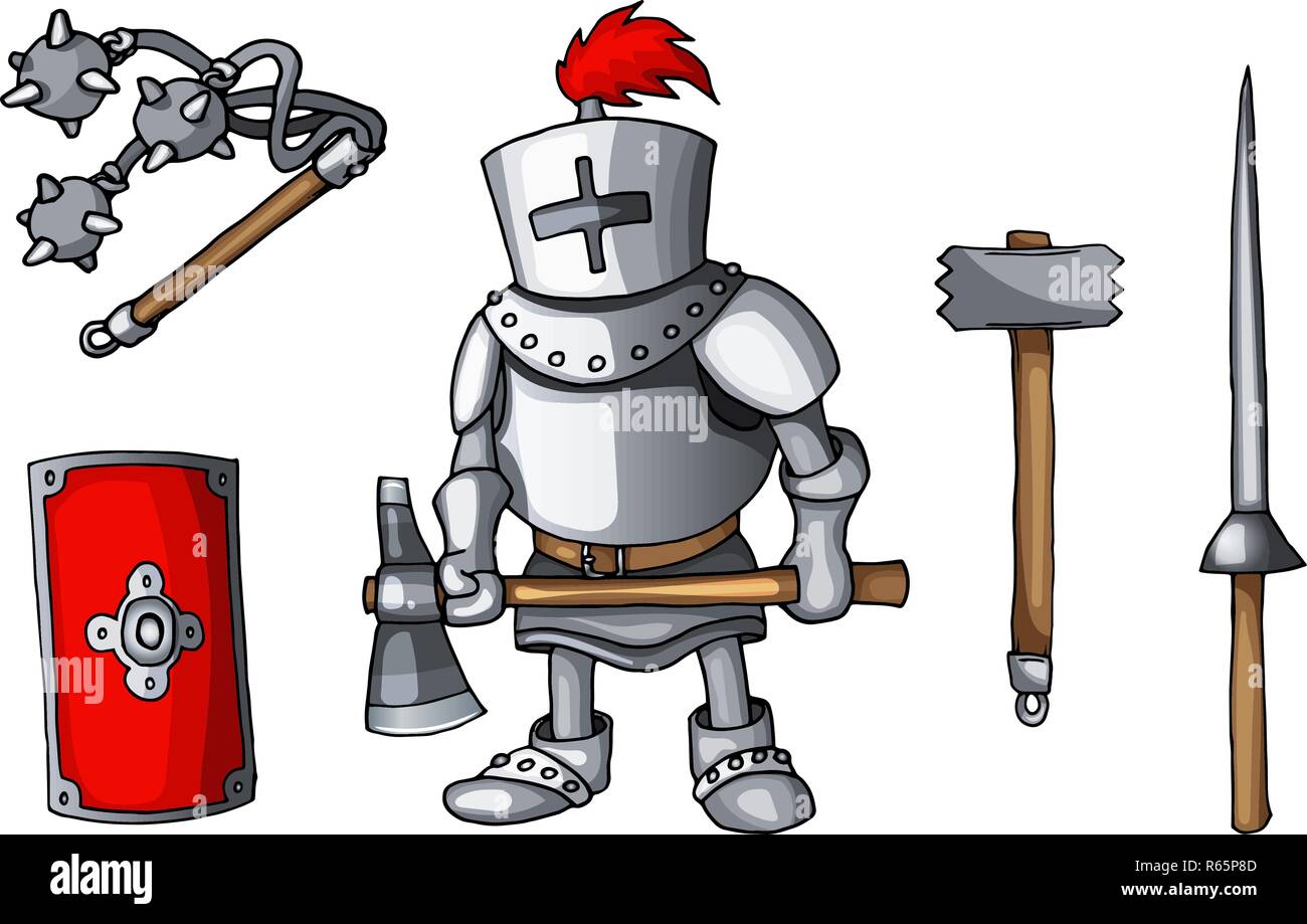 Autocollant dessiné à la main de couleur chevaliers armes doodle set isolated on white Illustration de Vecteur
