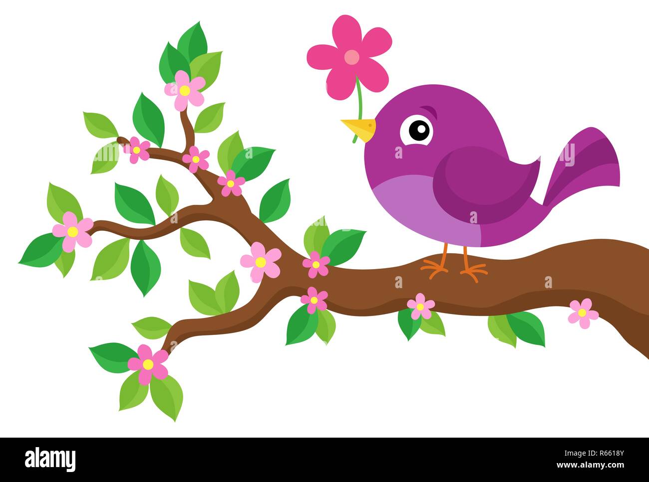 Oiseau stylisé sur spring branch thème 4 Banque D'Images