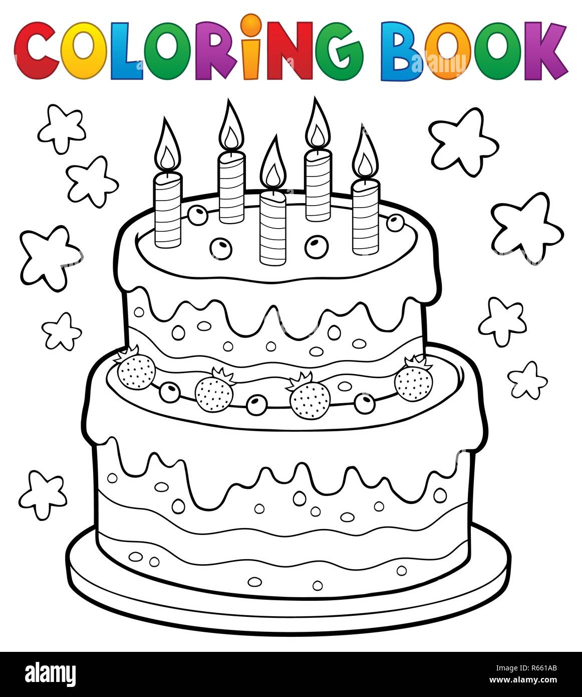 Livre de coloriage gâteau avec 5 BOUGIES Photo Stock - Alamy