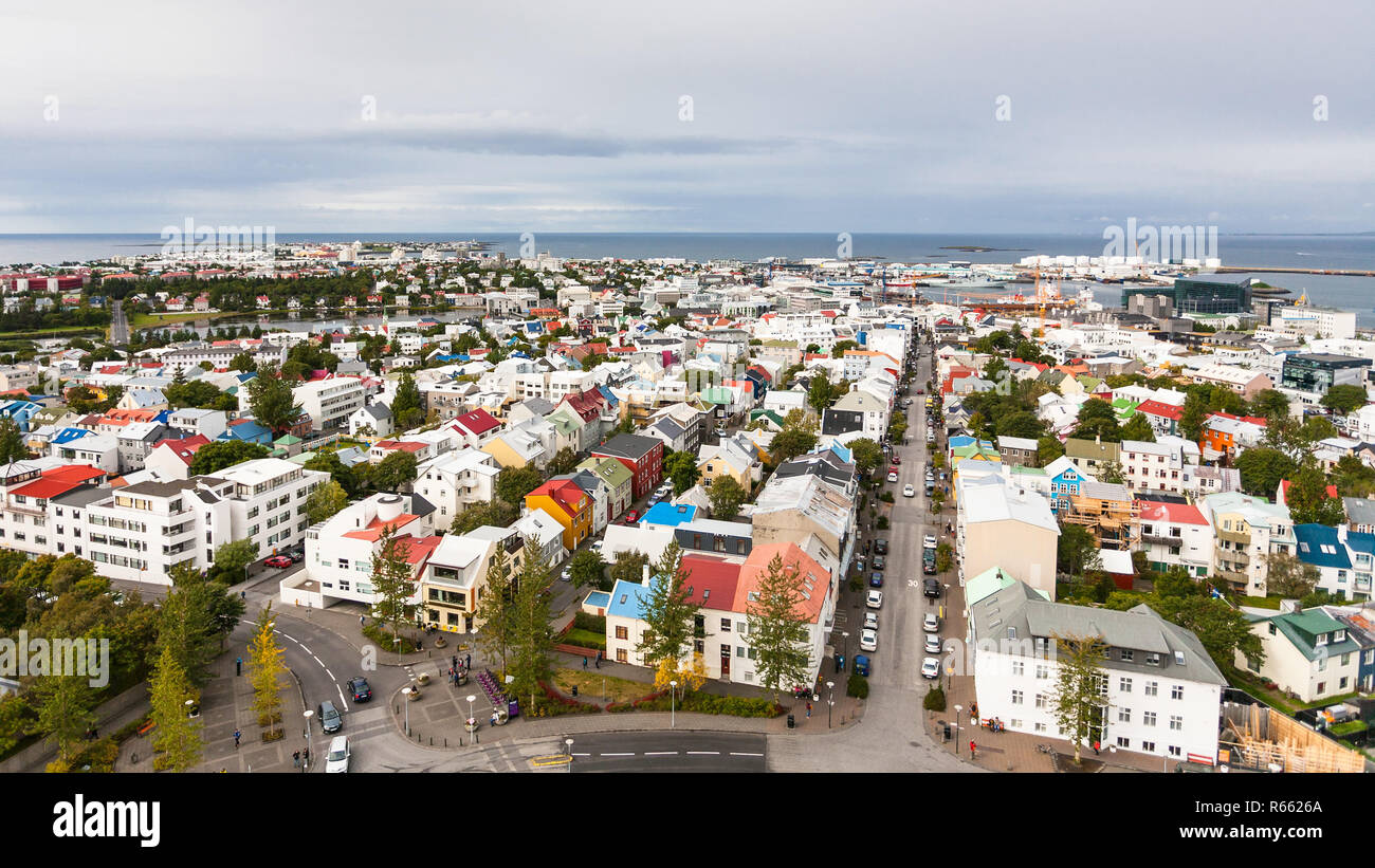 Vue aérienne de Skolavordustigur à Reykjavik Banque D'Images