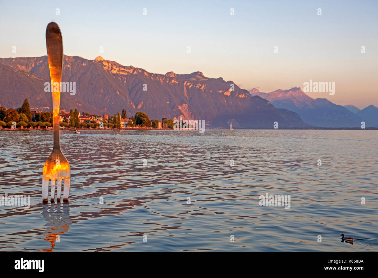 La fourchette dans le Léman à Vevey Banque D'Images