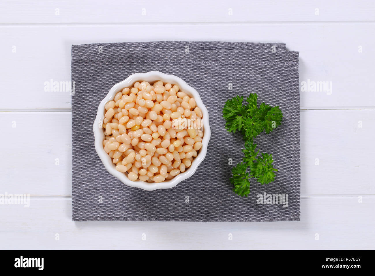 Haricots blancs en conserve Banque D'Images