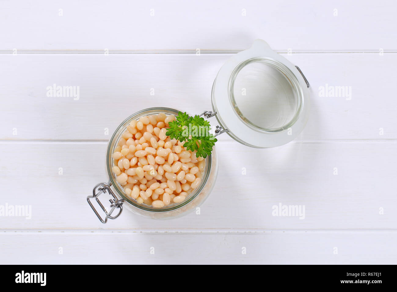 Haricots blancs en conserve Banque D'Images