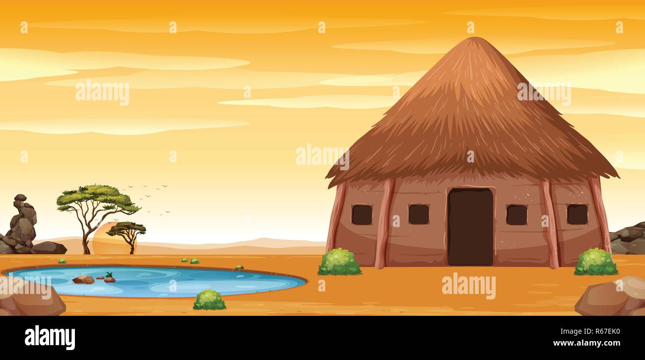Une hutte africaine dans l'illustration du désert Illustration de Vecteur