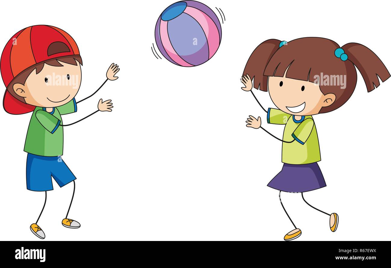 Les enfants jouer au ballon illustration Doodle Image Vectorielle Stock ...