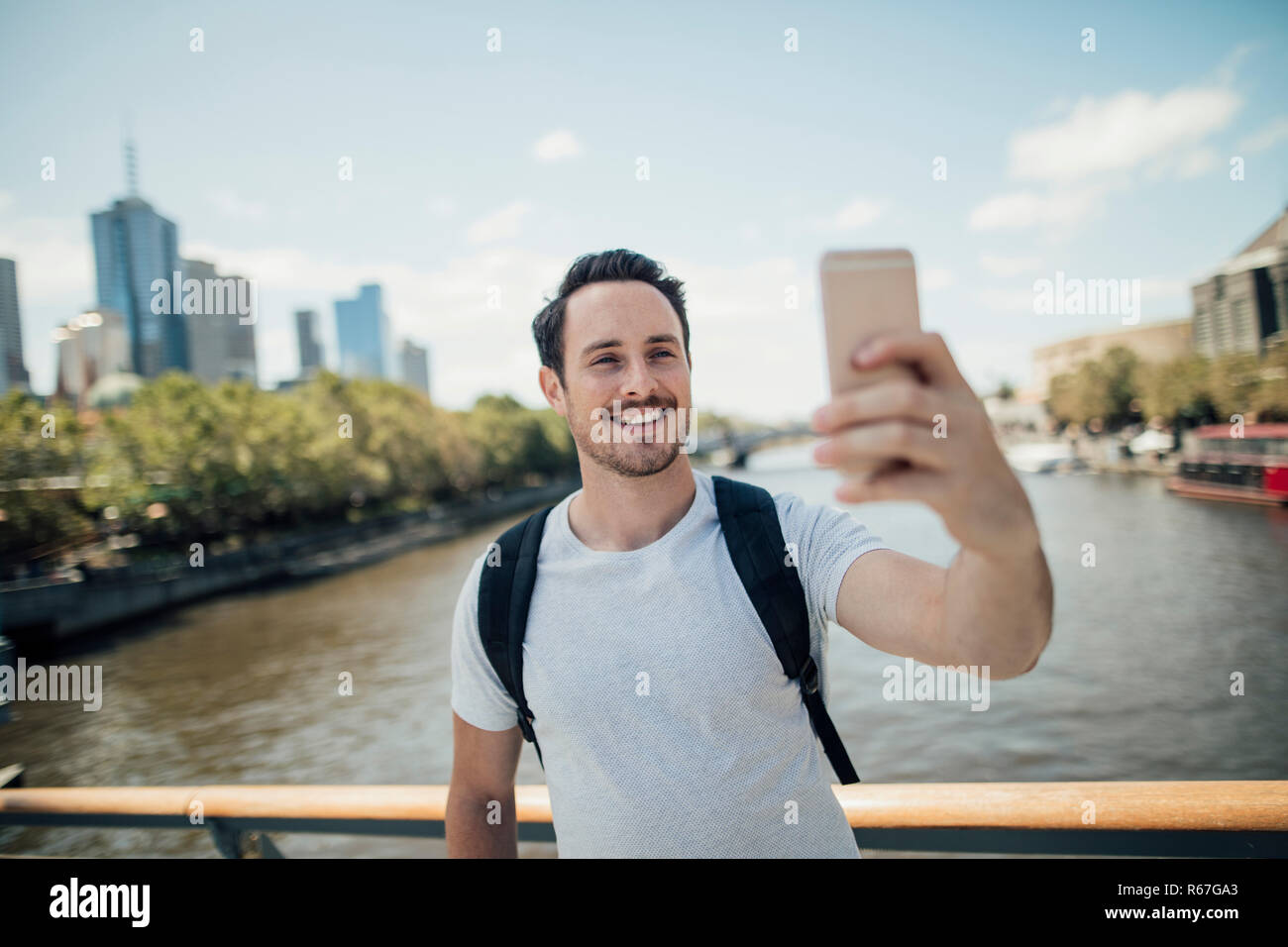 Prendre un sur la rivière Yarra Selfies Banque D'Images