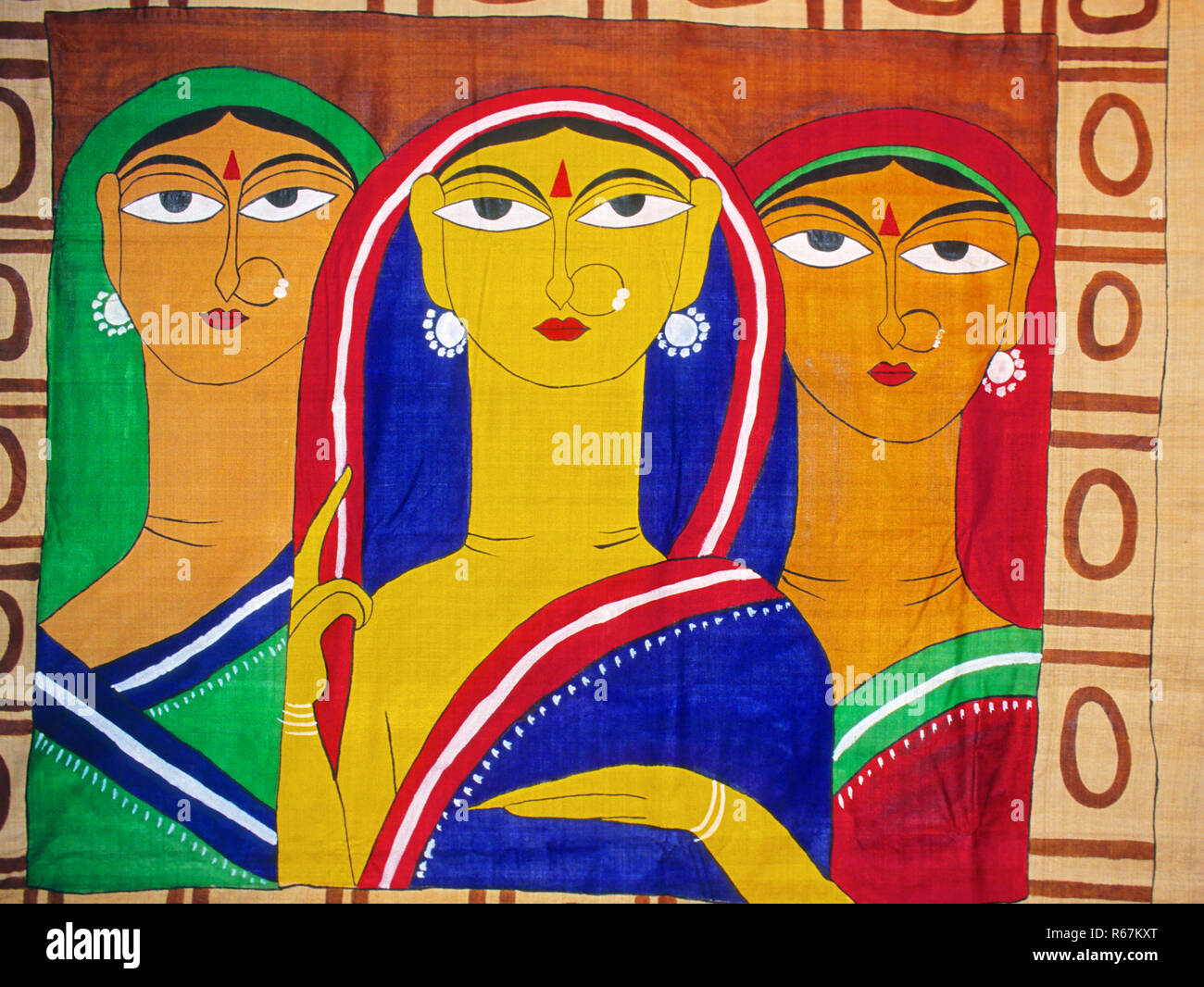 Peinture tissu, Rabindranath Tagore, style trois dames Banque D'Images