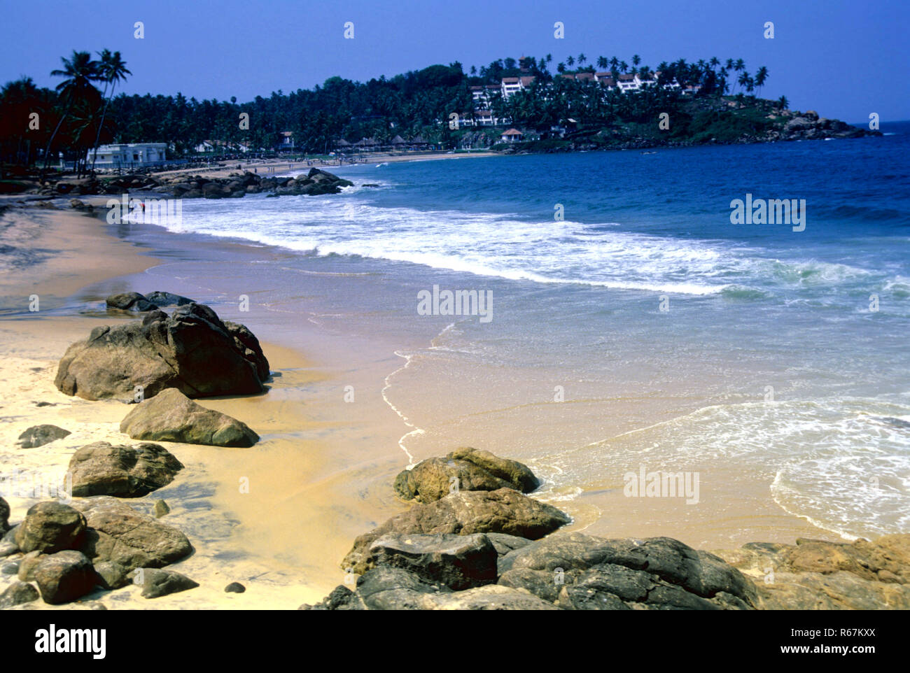 Kovalam beach et les roches, Kerala, Inde Banque D'Images