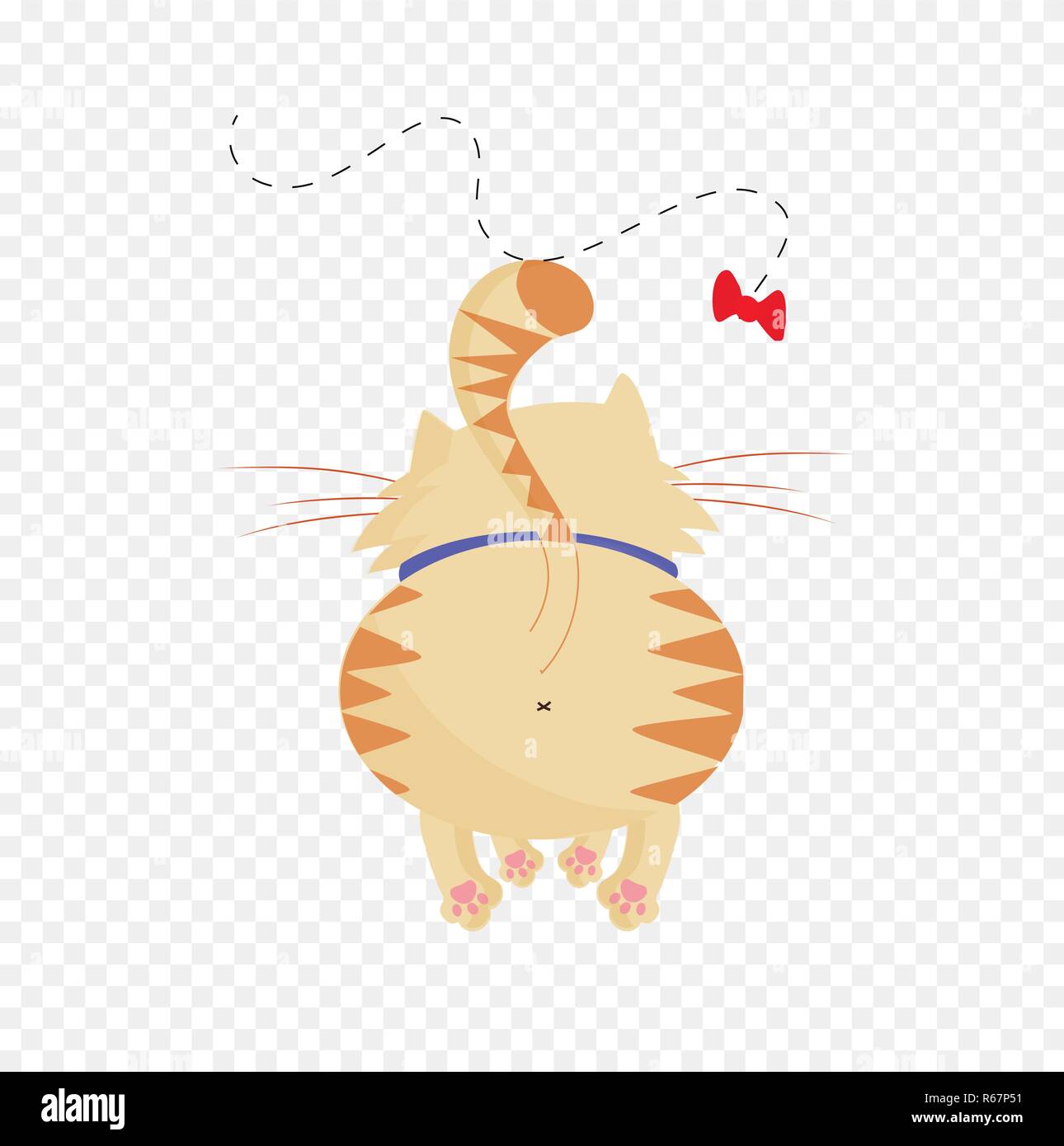 Vector illustration of cute cartoon ginger chat mâle caractère Garçon jouant avec vue latérale arrière pour attraper des papillons sur fond transparent c Illustration de Vecteur