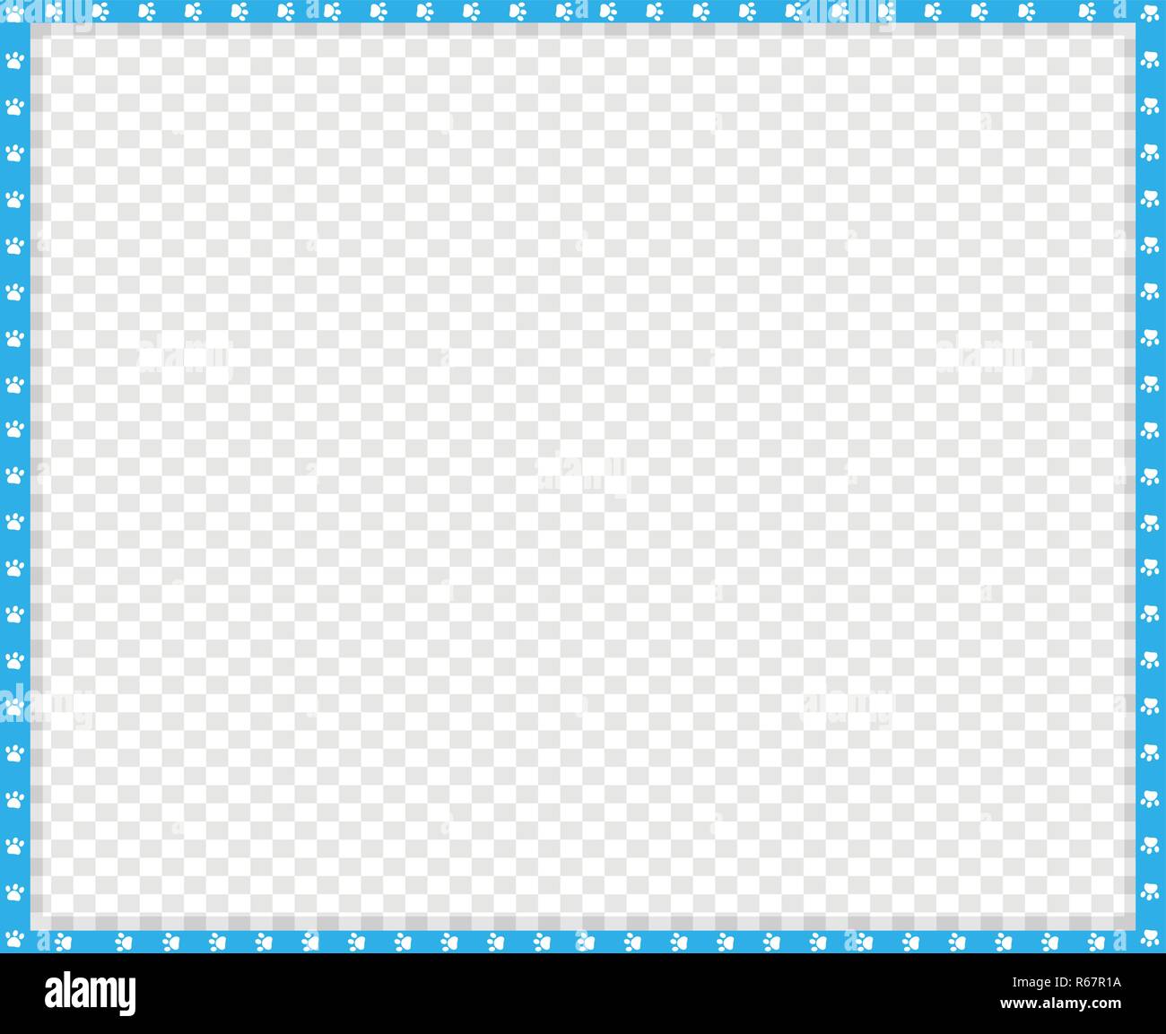 Bleu cyan vecteur et rectangle blanc border fait d'animal empreintes sur fond transparent. Copie espace modèle, frontière, cadre, cadre photo, Illustration de Vecteur