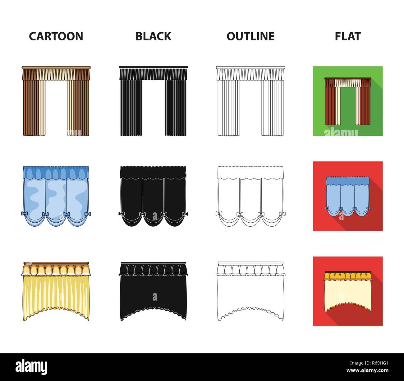 Différents types de rideaux de fenêtre rideaux.set collection icônes de ...