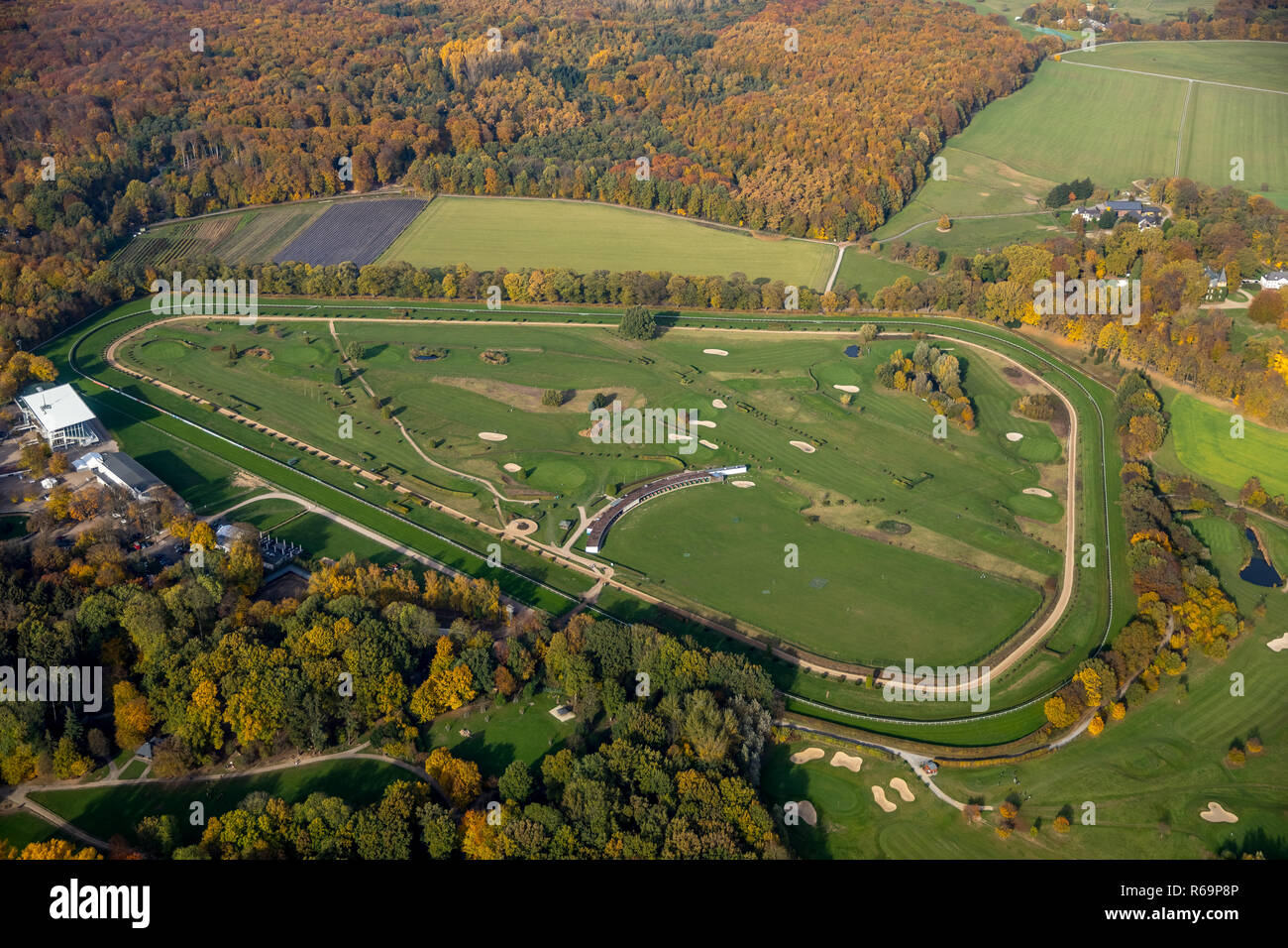 Vue aérienne, golf, Düsseldorf-Grafenberg, Düsseldorf Grafenberg, Rhénanie du Nord-Westphalie, Allemagne, Banque D'Images