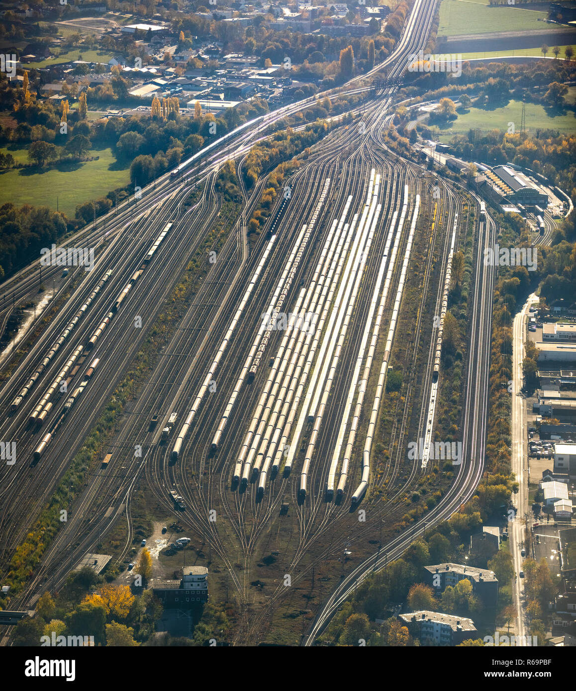 Vue aérienne, Hamm, gare de marchandises Wagon d'évitement, triage, Hamm, Ruhr, Rhénanie du Nord-Westphalie, Allemagne Banque D'Images