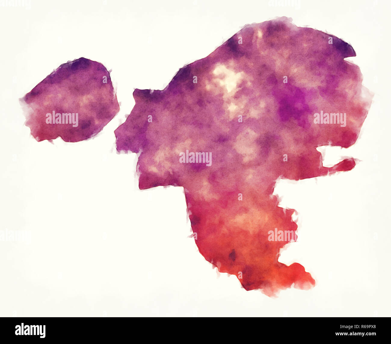 Région Nord Singapour carte aquarelle devant un fond blanc Banque D'Images