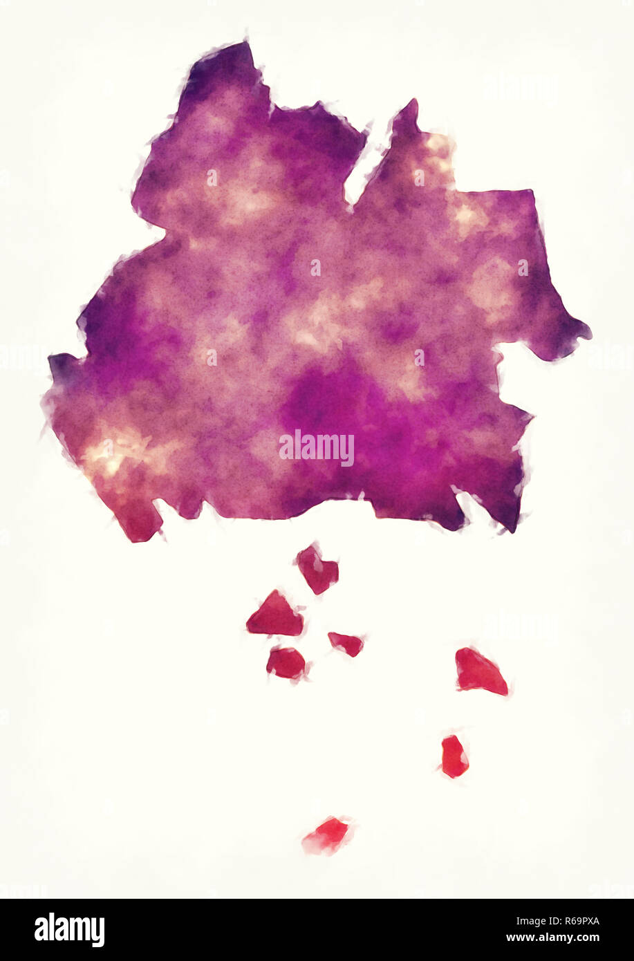 À l'ouest de la région de Singapour carte aquarelle devant un fond blanc Banque D'Images