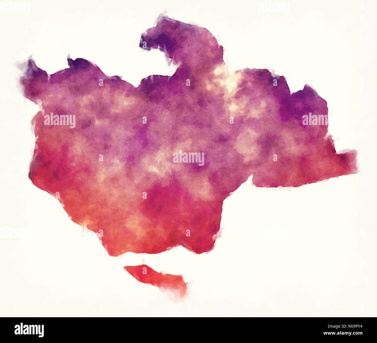 Région centre de Singapour carte aquarelle devant un fond blanc Banque D'Images