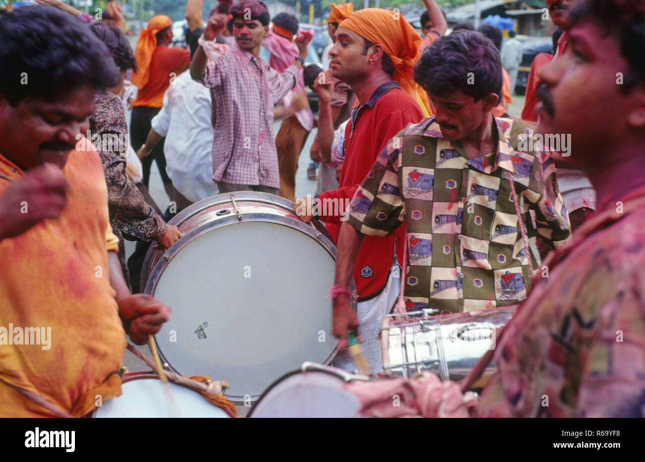 Ganesh Festival procession musiciens, Bombay, Mumbai, Maharashtra, Inde, Asie Banque D'Images