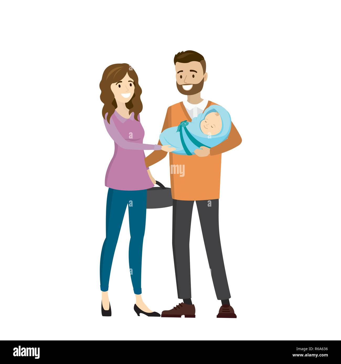 Famille Jeune Couple Avec Bebe Nouveau Ne Isole Sur Fond Blanc Cartoon Vector Illustration Image Vectorielle Stock Alamy