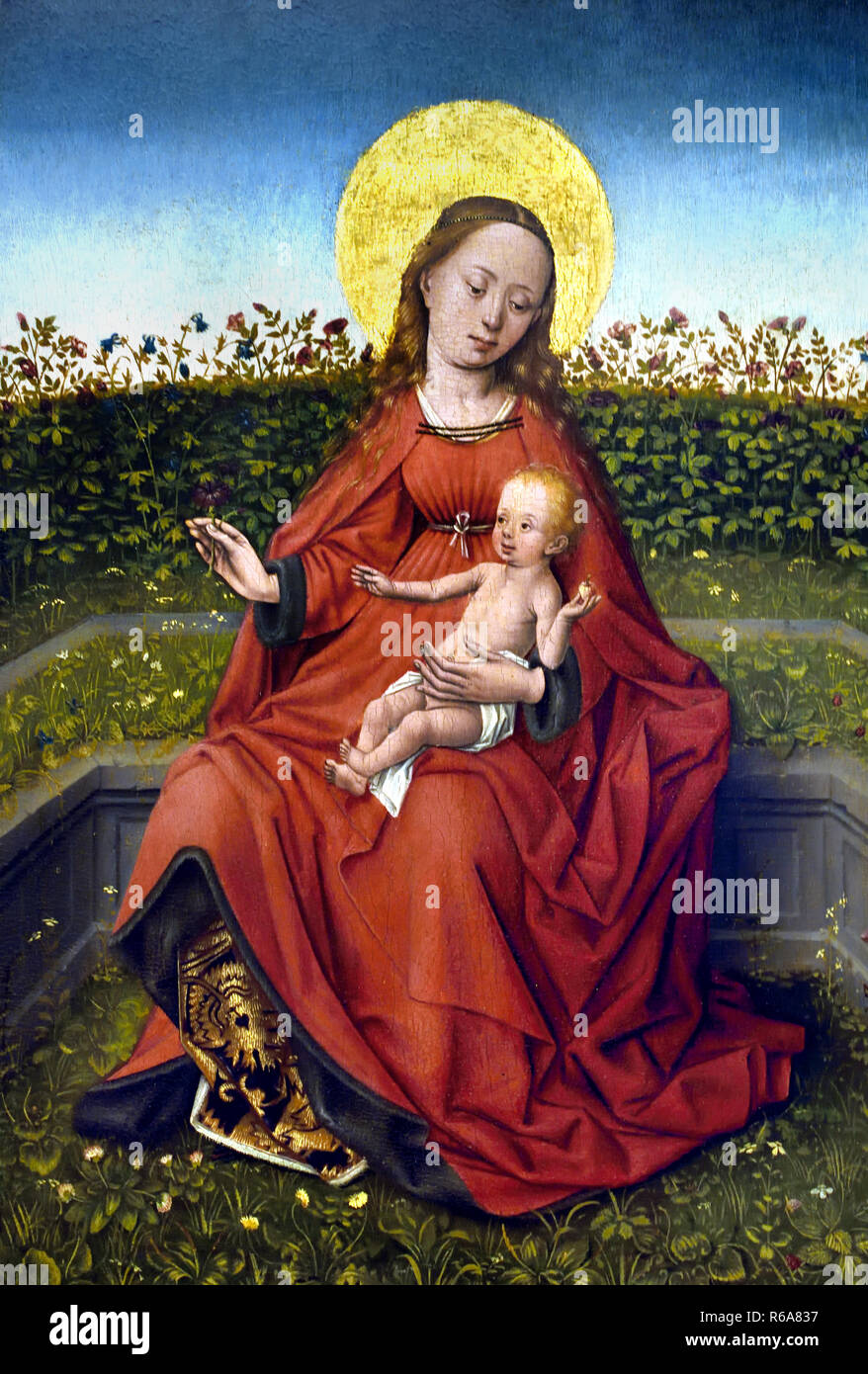 La Madone et l'enfant dans un jardin de roses par maître flamand du xve siècle 15e siècle, Belge, Belgique, Italie, Banque D'Images