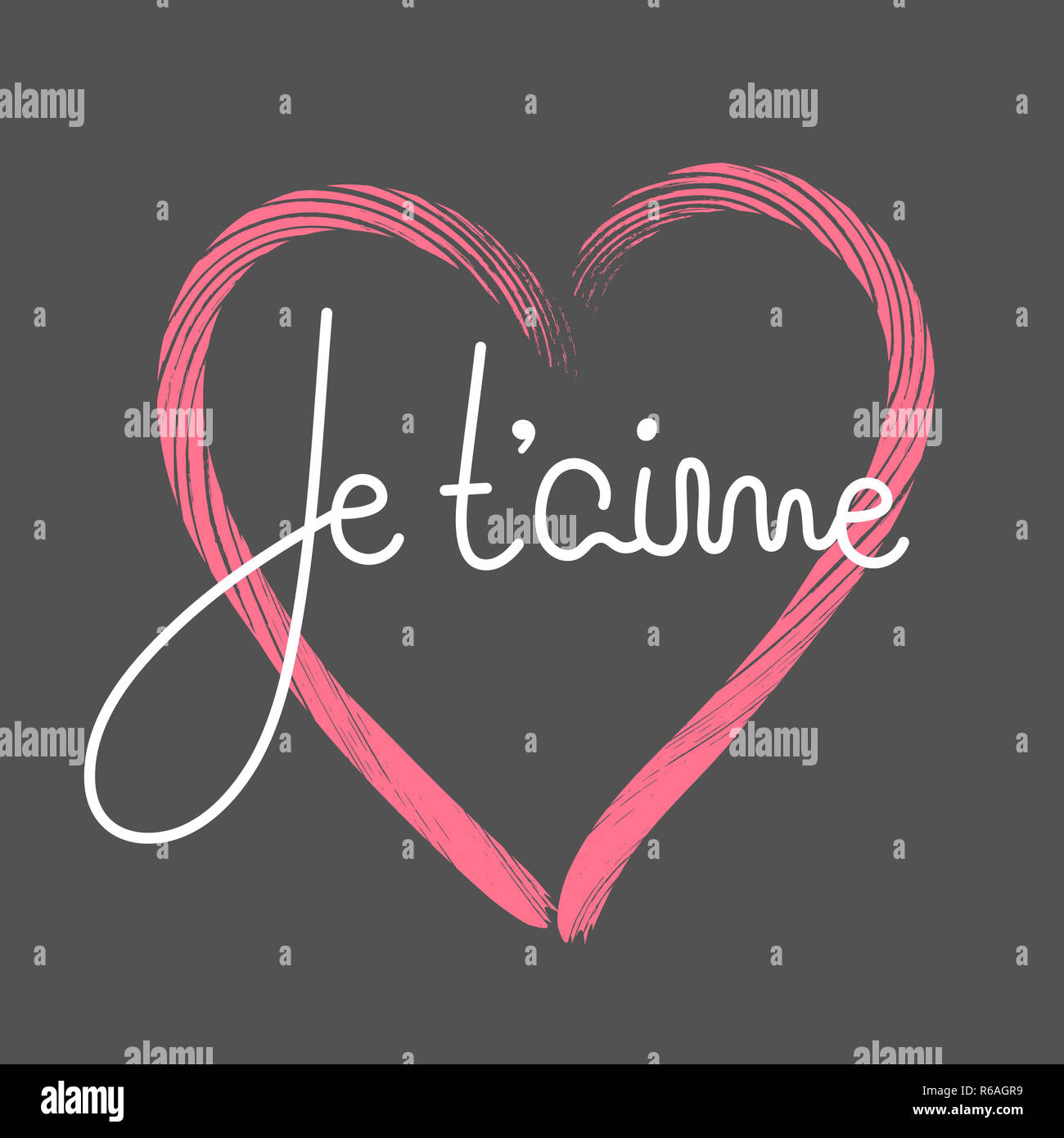 Je t'aime. Lettrage français. Citation romantique manuscrite. Happy Valentine's day. Maison de vacances en février. La calligraphie Banque D'Images