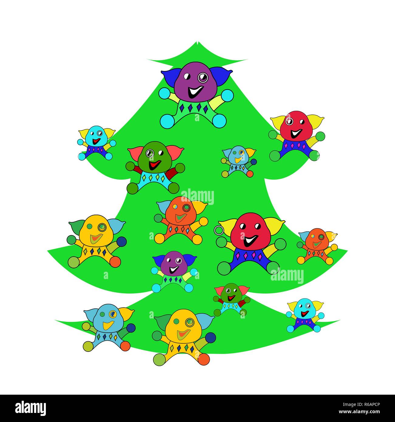 Noël Drôle Pig Multicolore Sur Un Arbre De Noël Vert Le