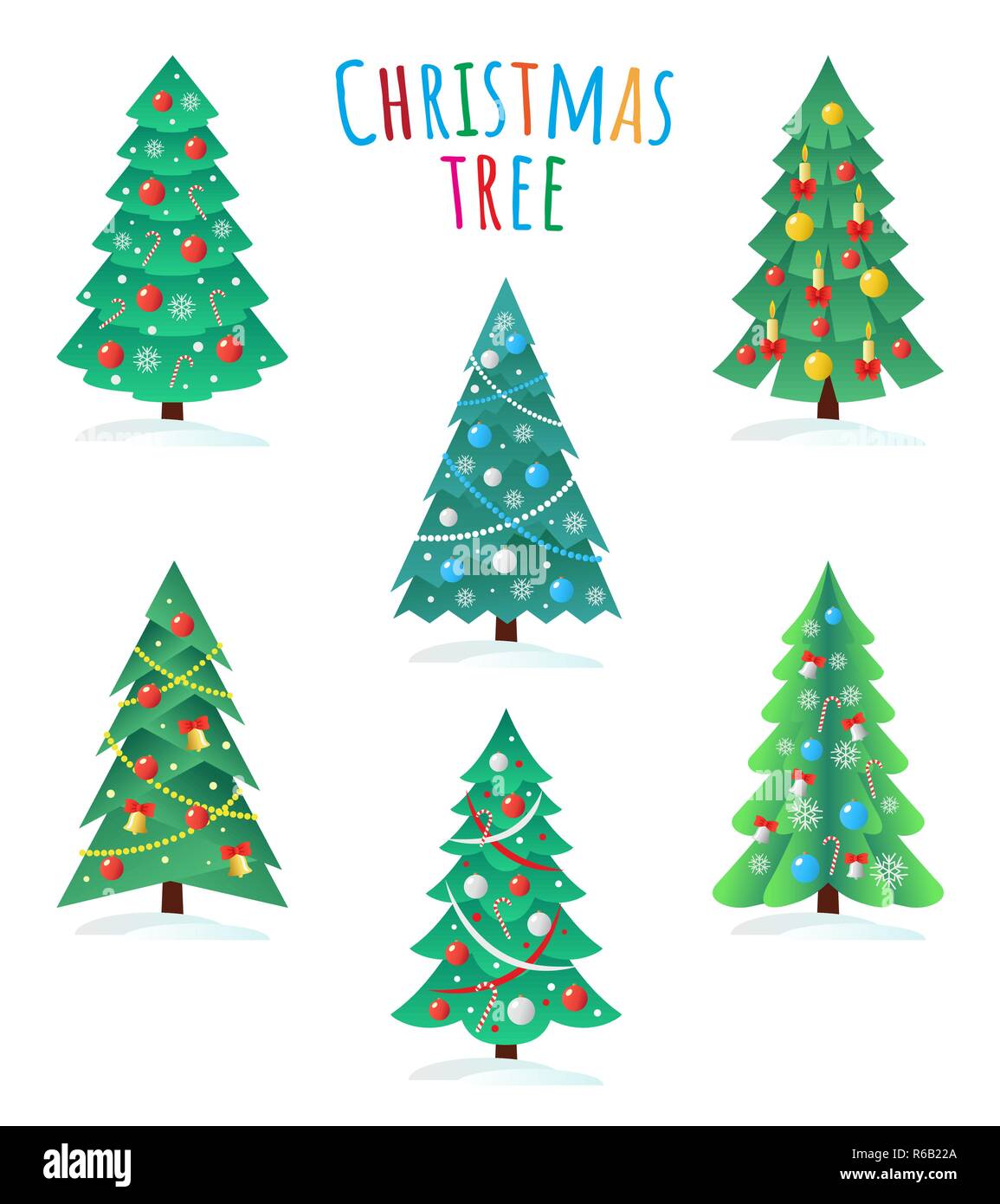 Ensemble de différents arbres de Noël, icône Bonne Année concept Illustration de Vecteur