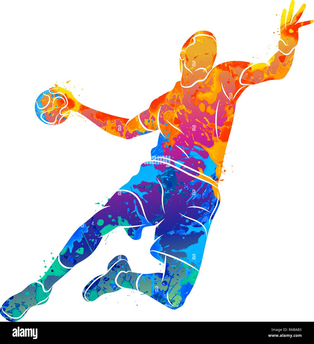 Joueur de handball résumé avec la balle de saut de splash d'aquarelles  Image Vectorielle Stock - Alamy