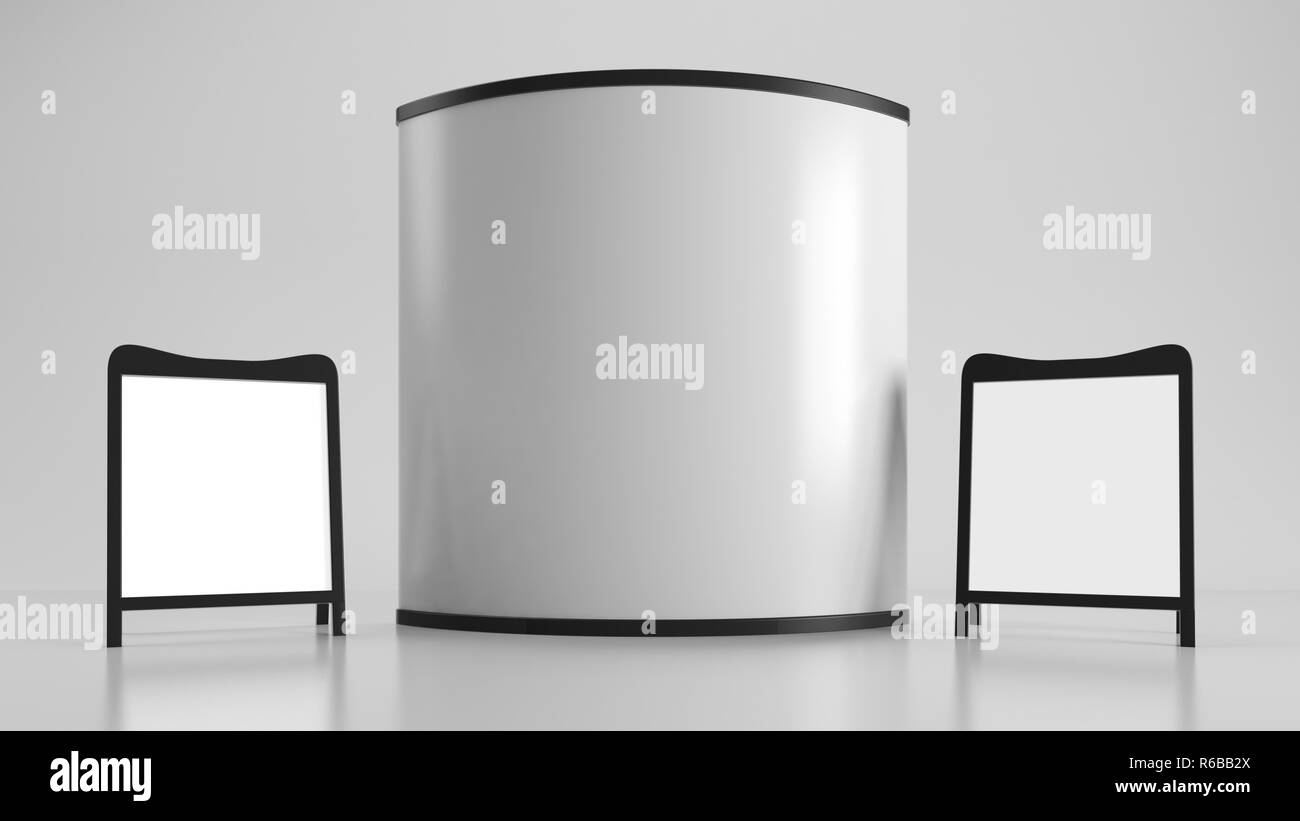 Le rendu 3D d'un design d'exposition avec des cartes vierges Banque D'Images