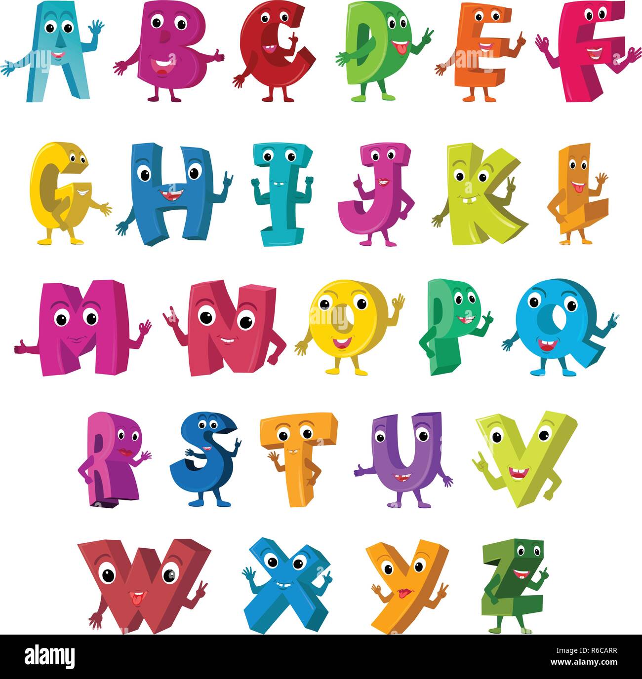 Cartoon Vector Illustration of Funny les lettres en ordre alphabétique Illustration de Vecteur