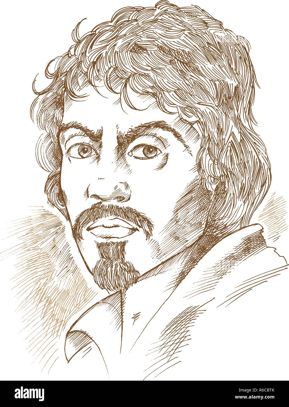 Hand drawn vector portrait.Caravaggio Illustration de Vecteur